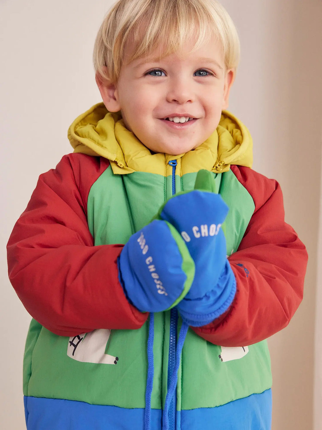 Bobo Choses - BC Baby color block mittens on a string 