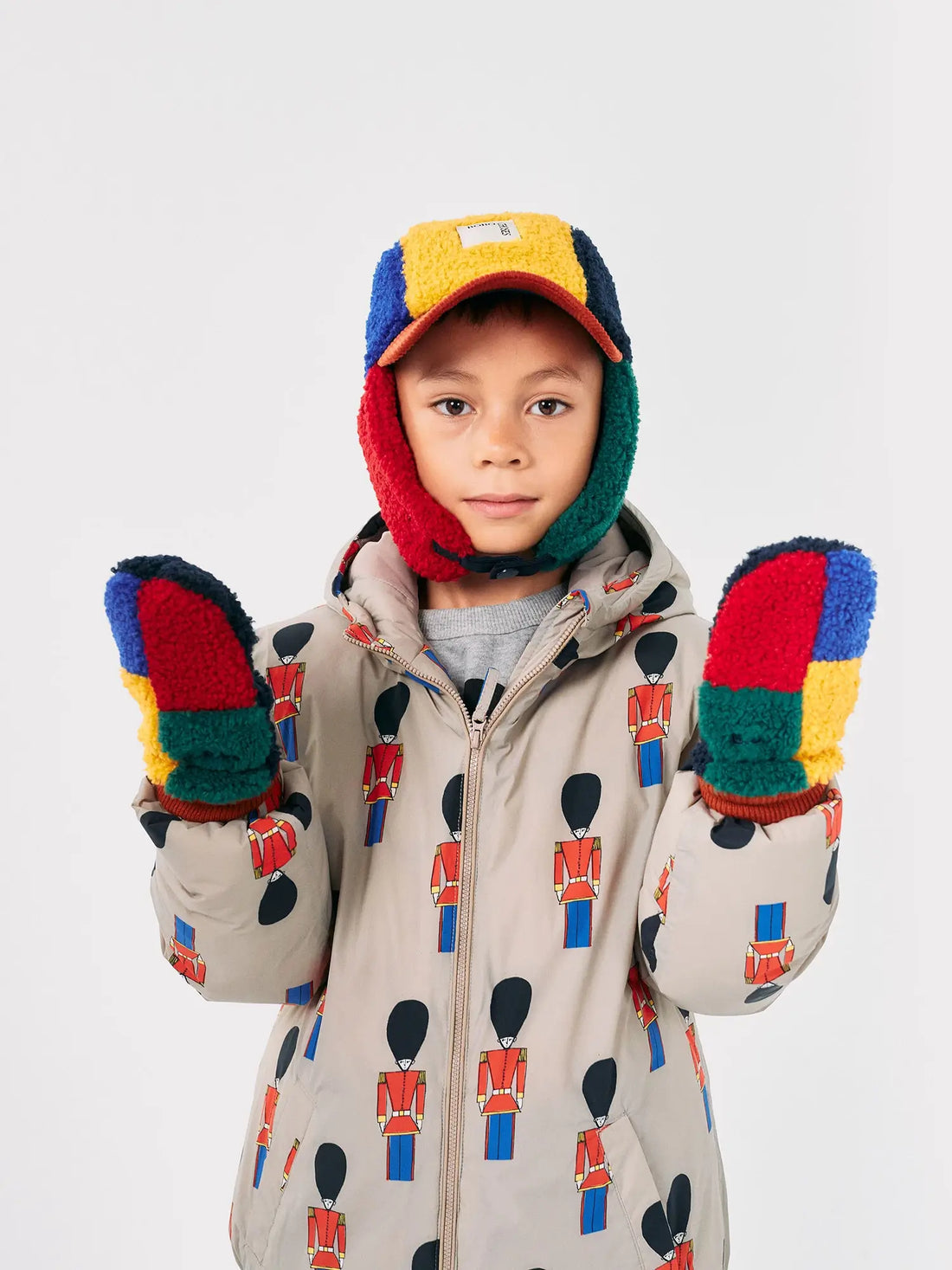 Bobo Choses - barankowa czapka uszatka Color Block sheepskin chapka